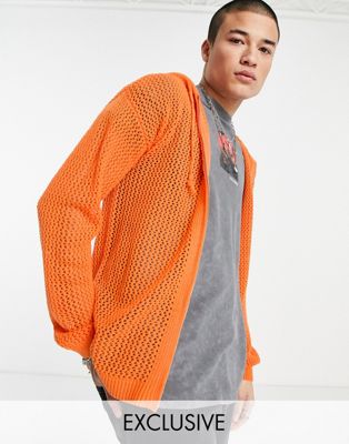 COLLUSION mesh knitted zip through hoodie in orange
