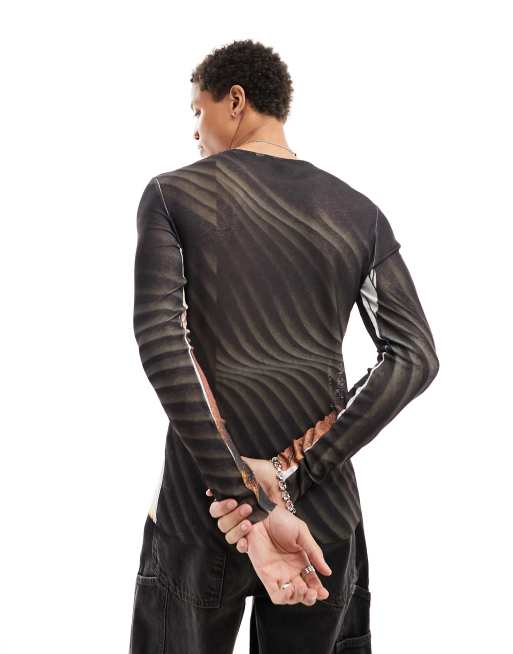 COLLUSION Unisex fishnet mesh long sleeve t-shirt in black