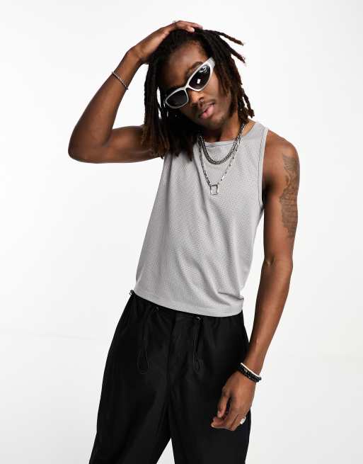 COLLUSION mesh tank top in gray