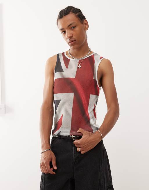 COLLUSION mesh tank top with Union Jack print