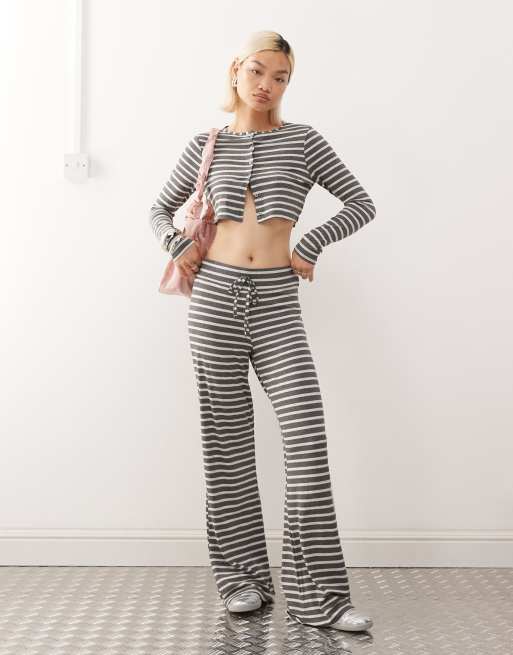 COLLUSION micro crop cardigan in gray stripe - part of a set, 4 of 4