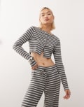 [Collusion] COLLUSION micro crop cardigan in grey stripe (Part of a set)-Multi M Grey stripe