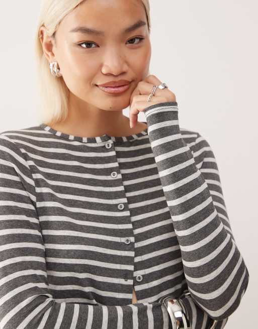 COLLUSION micro crop cardigan in grey stripe (Part of a set), 3 of 4