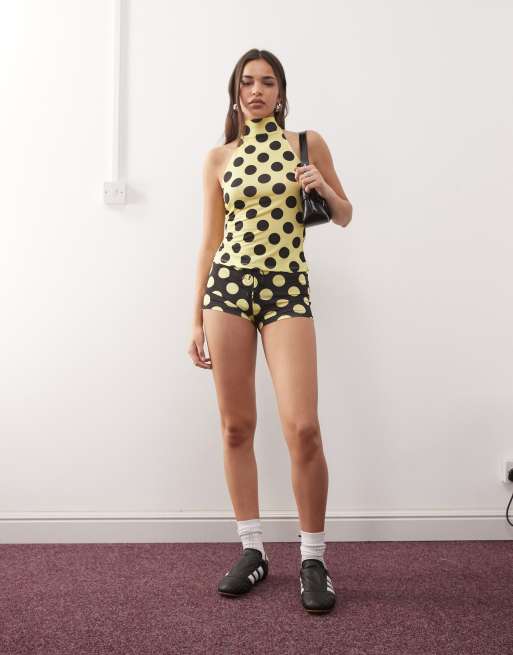 COLLUSION micro mini shorts in yellow giant dot with lace-up - part of a set