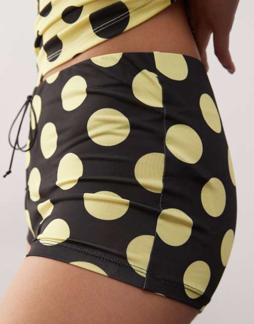 COLLUSION micro mini shorts in yellow giant dot with lace-up - part of a set