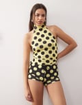 [Collusion] COLLUSION micro mini shorts in yellow giant spot with lace up (part of a set)-Multi S Yellow polka
