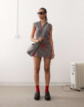 [Collusion] COLLUSION micro mini skirt with contrast red panel in grey (part of a set)-Black M GREY