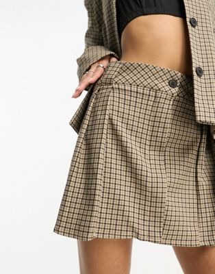 COLLUSION micro pleated skirt in spliced neutral check co-ord