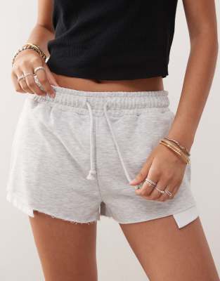 COLLUSION MICRO SWEATSHIRT FABRIC SHORTS WITH BEACH GRAPHIC-GRAY 