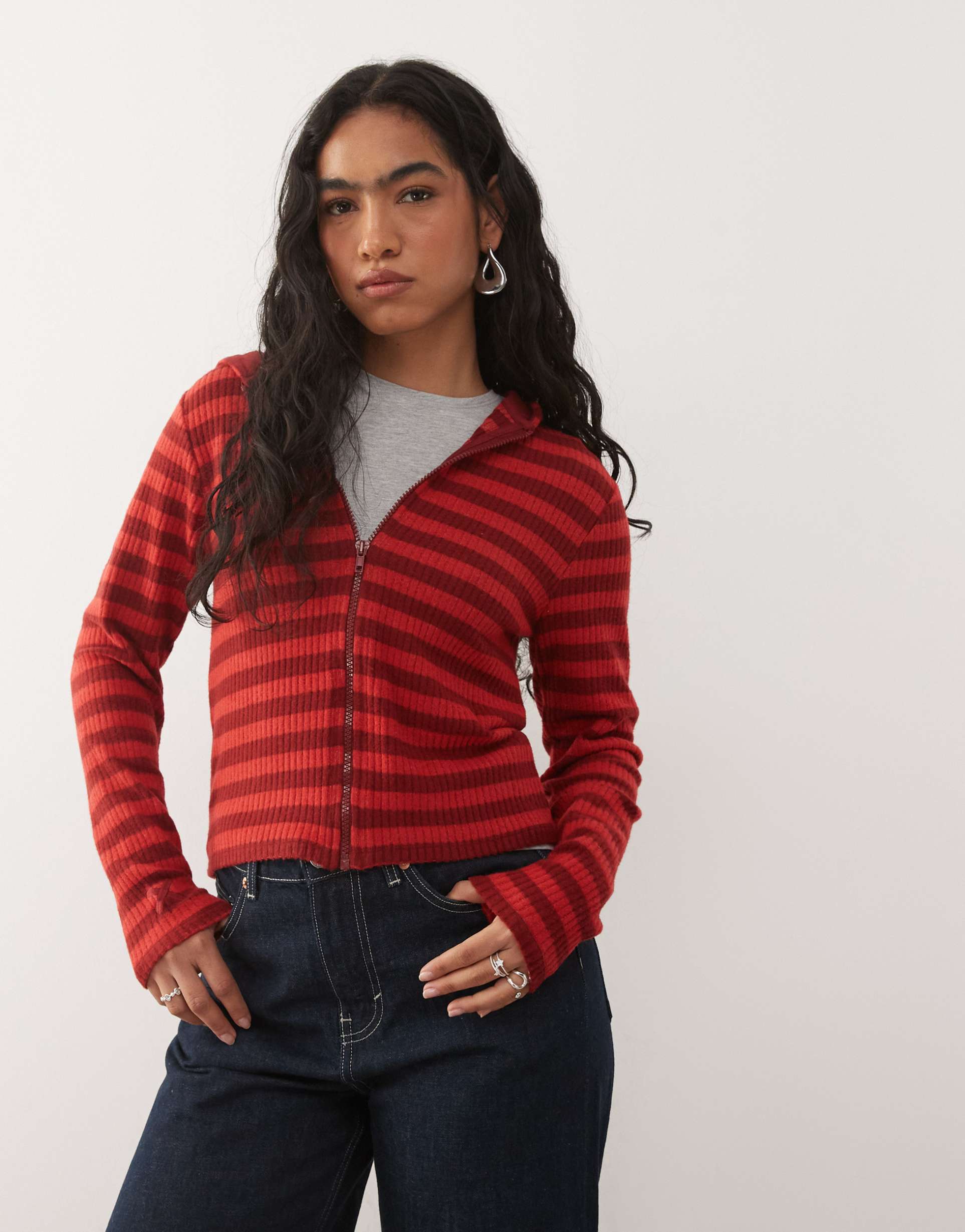 collusion micro zip-up hoodie in brushed red stripe