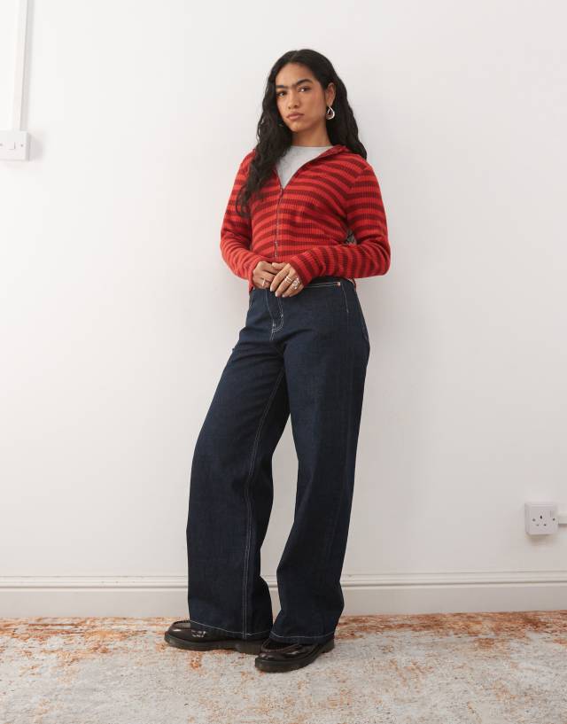 COLLUSION micro zip-up hoodie in brushed red stripe | ASOS