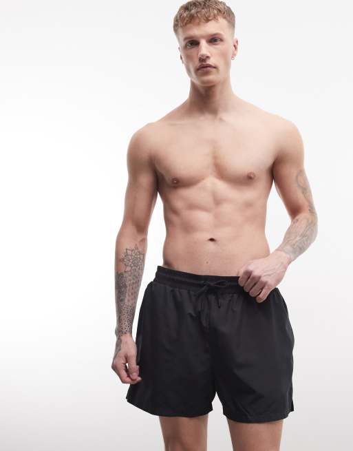 COLLUSION mid length swim shorts in black, 2 of 5