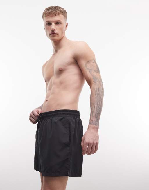 COLLUSION mid length swim shorts in black, 3 of 5