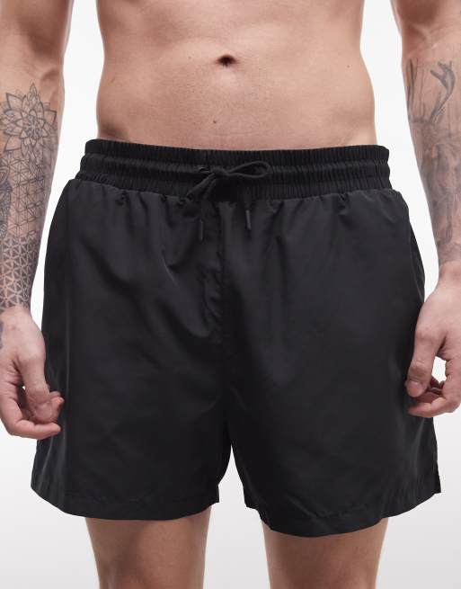 COLLUSION mid length swim shorts in black, 4 of 5