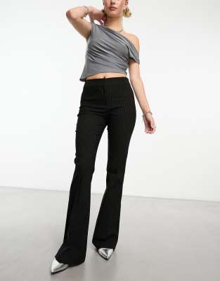 Collusion Mid Rise Extreme Flare Pants In Pinstripe-multi