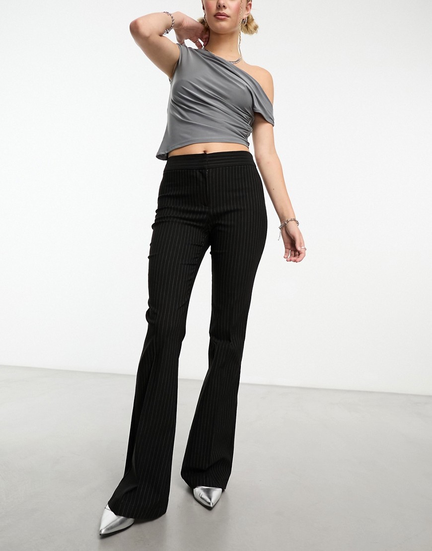 Collusion Mid Rise Extreme Flare Pants In Pinstripe-multi