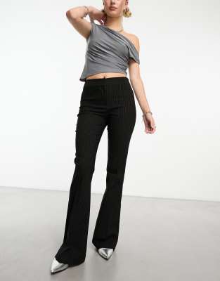Collusion COLLUSION mid rise extreme flare trouser in pinstripe-Multi