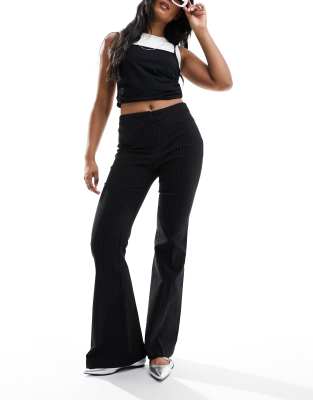 Collusion COLLUSION mid rise extreme flare trouser in pinstripe-Black