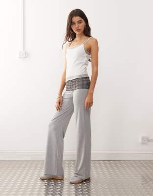 Collusion Mid Rise Fold Over Yoga Pants In Gray