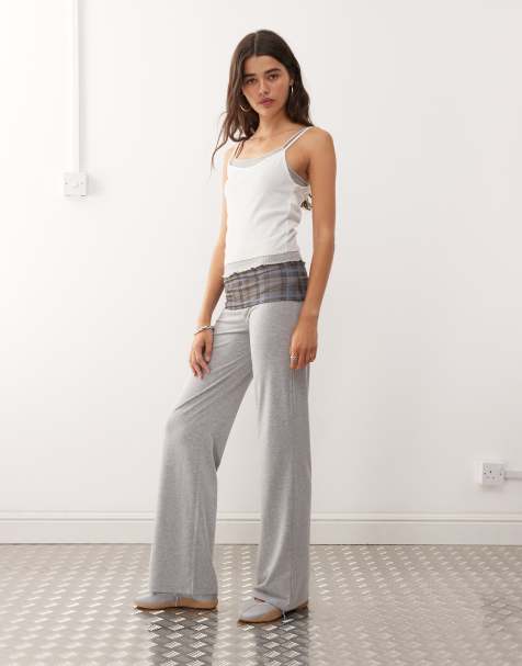 COLLUSION mid rise fold over yoga pants in grey check - view 1
