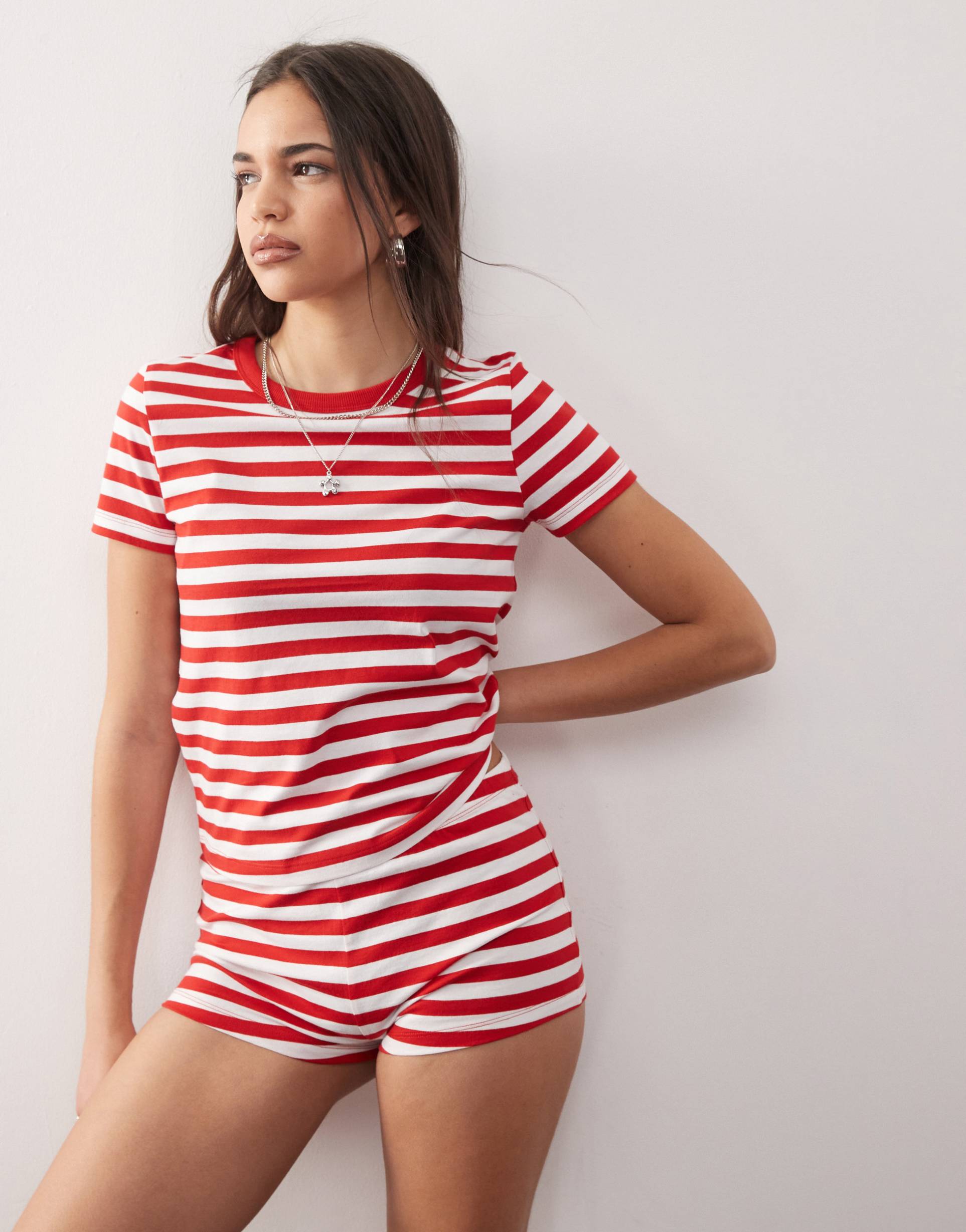 collusion mid rise micro shorts in red stripe
