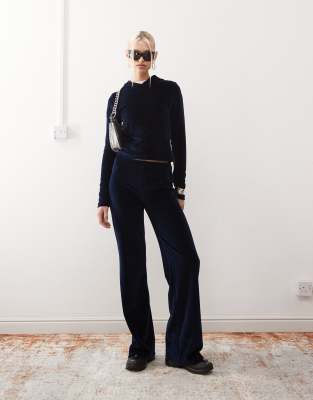 Collusion COLLUSION mid rise navy velour trousers co-ord
