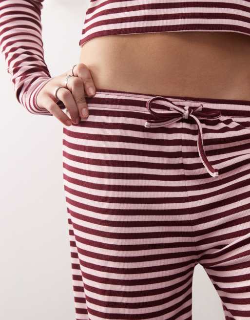COLLUSION mid rise wide leg relaxed pants in pink brown stripe, 2 of 5