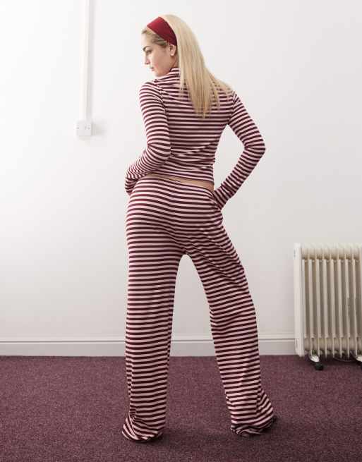 COLLUSION mid rise wide leg relaxed pants in pink brown stripe, 5 of 5