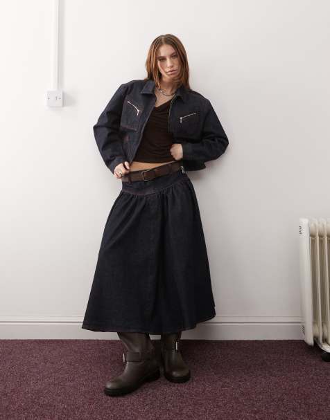 COLLUSION – Midi-Jeansrock in Rinse-Waschung mit tiefer Taille, Kombiteil - view 1
