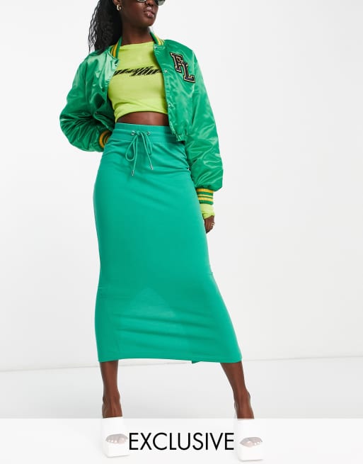 COLLUSION - Midi-rok met taille met trekkoord in groen