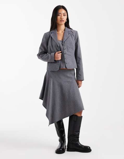 COLLUSION midi skirt in grey pinstripe - view 1