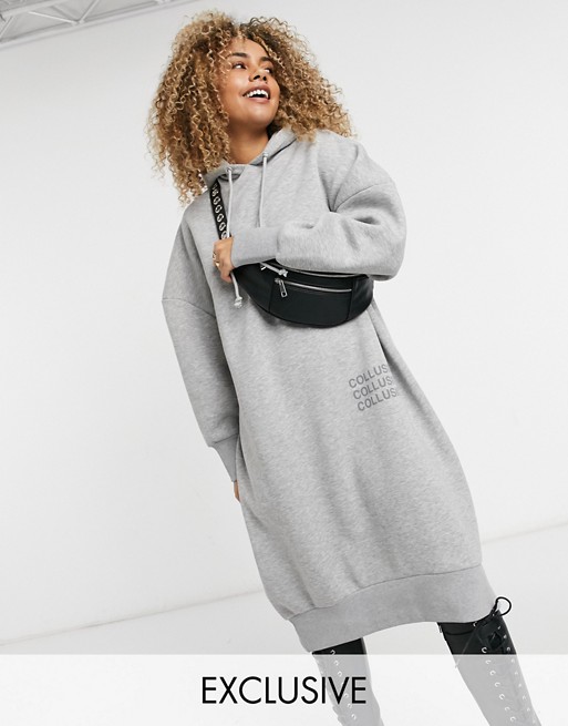 COLLUSION midi slouchy hoodie dress in grey marl