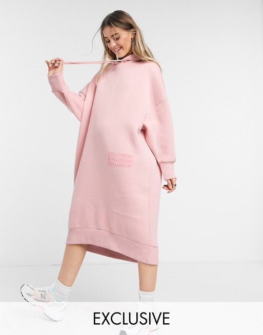 COLLUSION midi slouchy hoodie dress in pink