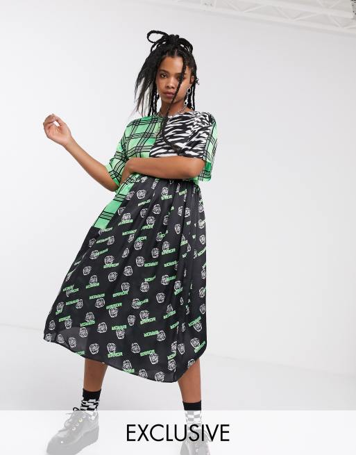 Collusion mixed 2025 print smock dress