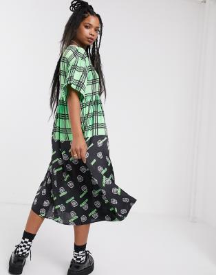 collusion check print smock dress