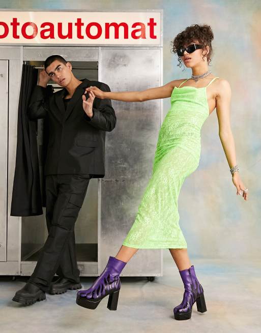 COLLUSION – Midi-Trägerkleid in Limettengrün 
