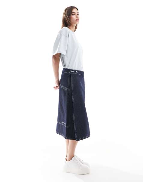 COLLUSION midi wrap skirt in raw denim - view 1