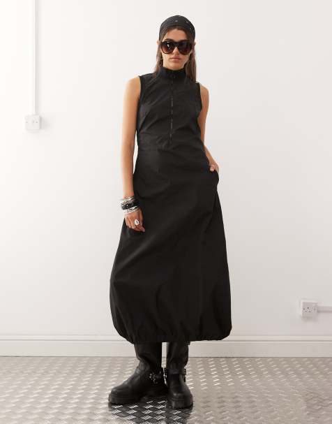 COLLUSION – Midikleid mit Stehkragen im Tech-Stil in Schwarz - view 1