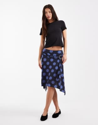 COLLUSION - Midirock in Blau mit Polka Dots und Ringdetail-Bunt