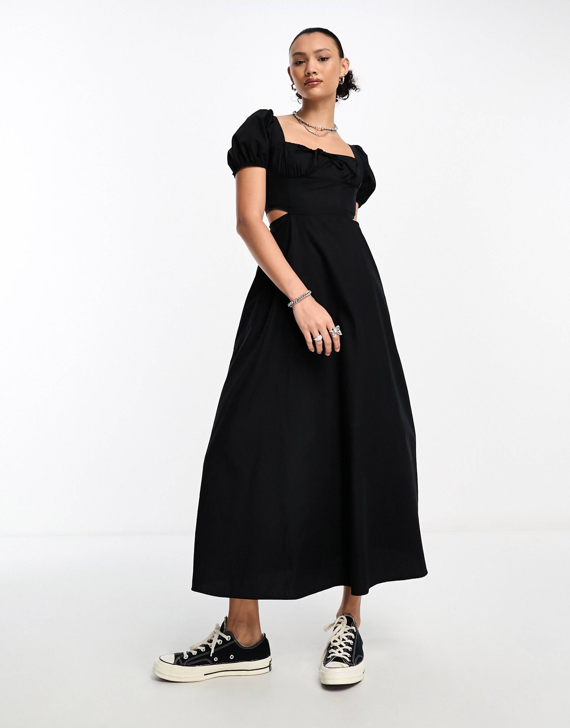 collusion milkmaid cut out detail maxi dress in black