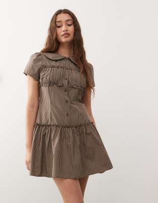 COLLUSION - Mini-Hemdblusenkleid in Neutral mit Vichy-Karo