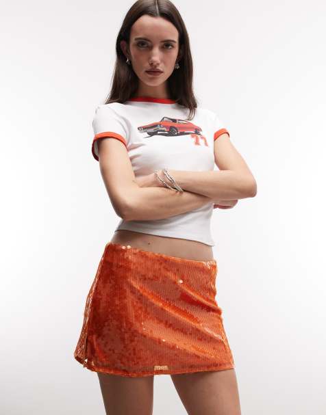 COLLUSION - Mini-jupe à sequins - Orange - view 1