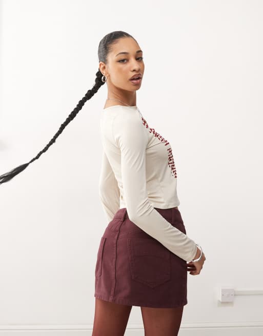 Mini-jupe En Jean Bordeaux Cache Cache - Taille 38 - Occasion Très Bon état