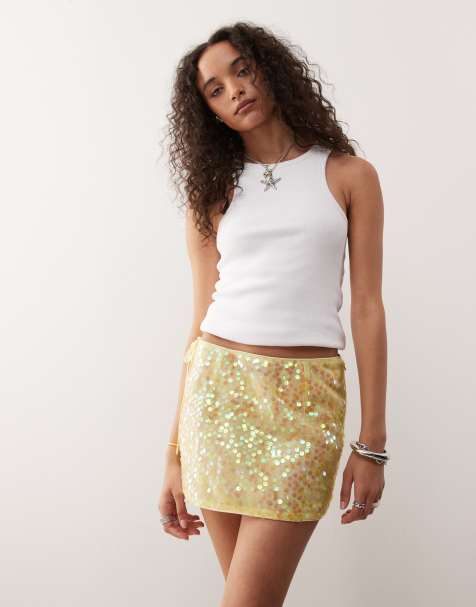 COLLUSION - Mini-jupe ornée de sequins - Jaune - view 1