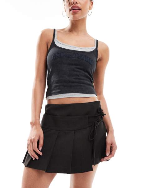 COLLUSION - Mini-jupe portefeuille style kilt - Noir - view 1