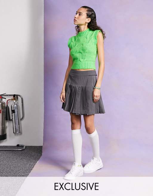 COLLUSION mini pleat wrap skirt in grey