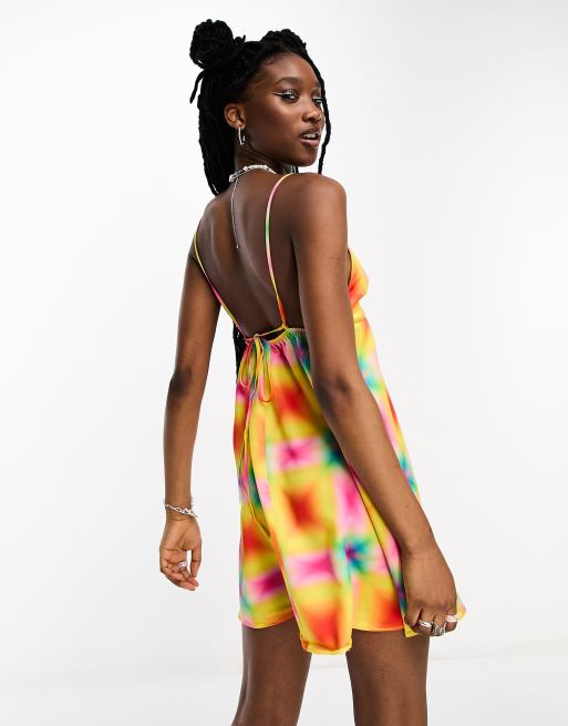 PRINTED SATIN MINI DRESS - Multicoloured