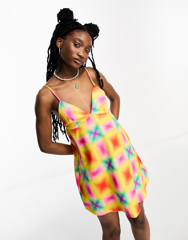 COLLUSION mini printed slip dress in multi