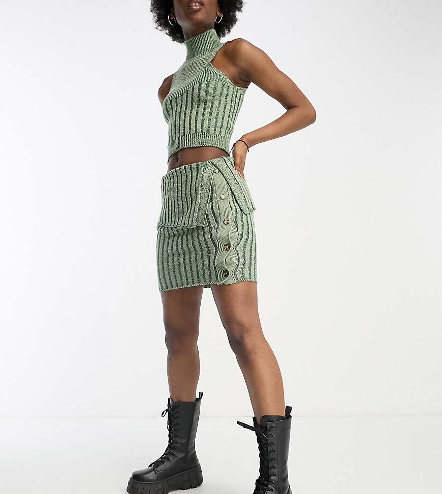 Collusion Mini Skirt With Button Detail In Washed Out Khaki Co-Ord-Green