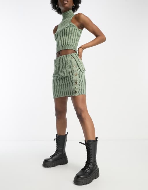 COLLUSION mini skirt with button detail in washed out khaki - part of a set